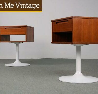 2 Retro Danish Teak Side Tables with Tulip Bases