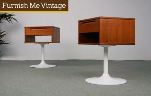 2 Retro Danish Teak Side Tables with Tulip Bases