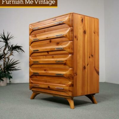 Refinished Mid Century Modern Sculptured Pine High Boy