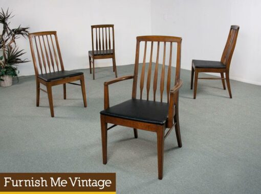 4 High Back Vintage Walnut Dining Chairs