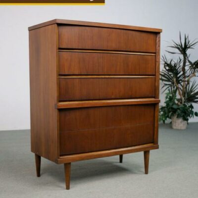 Mid Century Modern Walnut High Boy Dresser