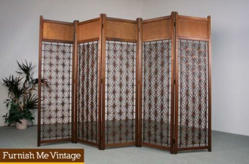 5 Panel Vintage Teak Screen Room Divider