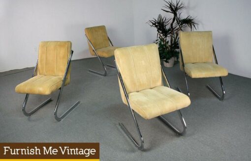 4 Mid Century Milo Baughman Style Chrome Chairs