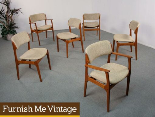 6 Mid Century Modern Teak Erik Buck Chairs