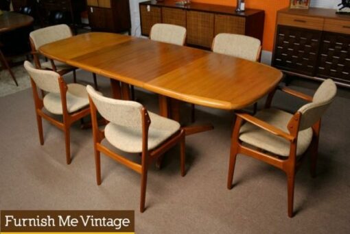 Long Oval Danish Teak Trestle Leg Dining Table