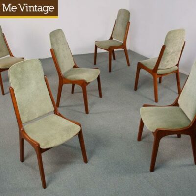 6 Mid Century Modern Danish Teak High Back Dining Chairs