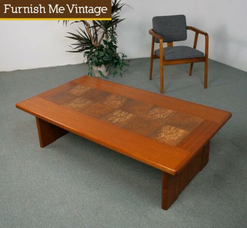 Large Vintage Danish Teak Coffee Table with Tile