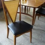 6 Vintage Mid Century Black Vinyl and Wood Chairs