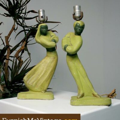 Pair of Retro 1950s Chalkware Lamps