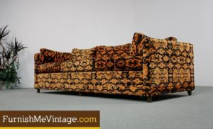 Retro 1970s Orange and Black Velvet Couch