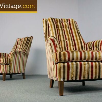 Retro Striped Velvet Arm Chair