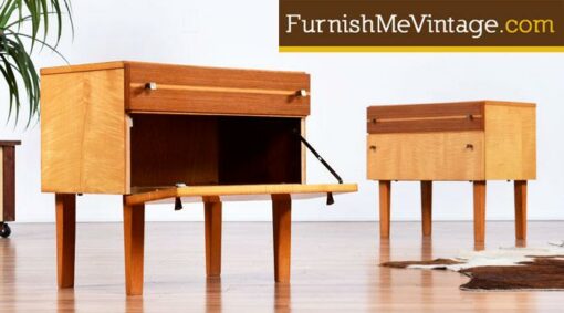 2 Mid Century Modern German Birch Nightstands