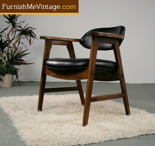 Mid Century Modern Black Vinyl Arm Chair