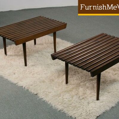 Pair of Mini Slat Bench End Tables