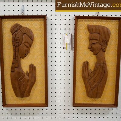 Pair of Mid Century Modern Teak Figural Plaques