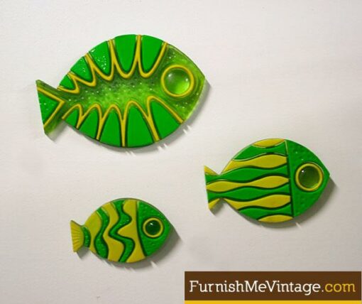 3 Retro Lucite Resin Fish Wall Hangings