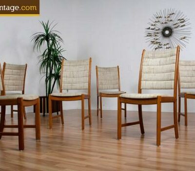 6 Danish Modern High Back Teak Dining Chairs