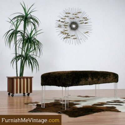 Faux Fur Mid Century Modern Lucite Bench