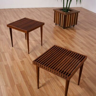 2 Mid Century Modern Teak Slat End Tables