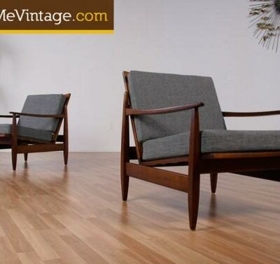 Pair of Retro Caned Back Danish Style Lounge Chairs