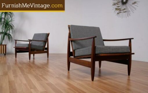 Pair of Retro Caned Back Danish Style Lounge Chairs