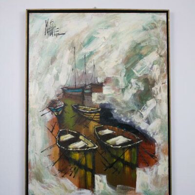 Mid Century Modern Expressionist Boat Painting