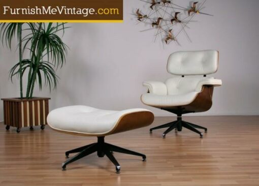 White Eames Style Lounge Chair with Ottoman
