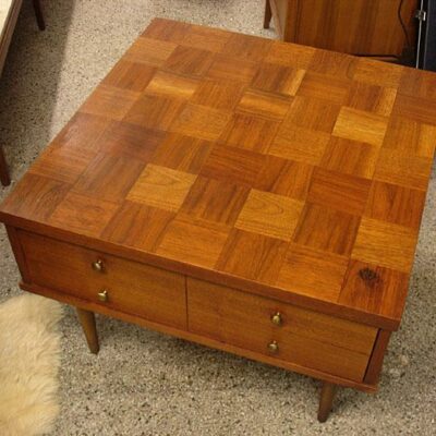 Vintage Modern Walnut Top Parquet Side Table