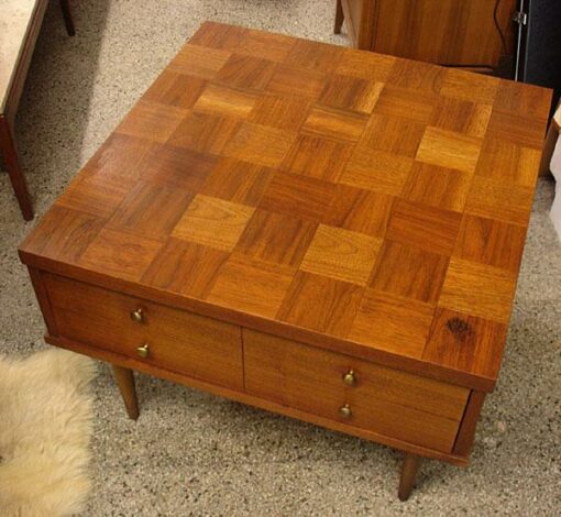 Vintage Modern Walnut Top Parquet Side Table