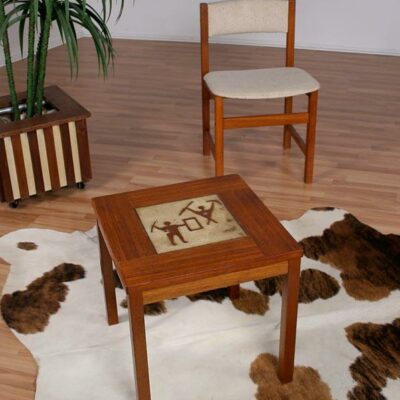 Danish Tile Top Cave Painting End Table