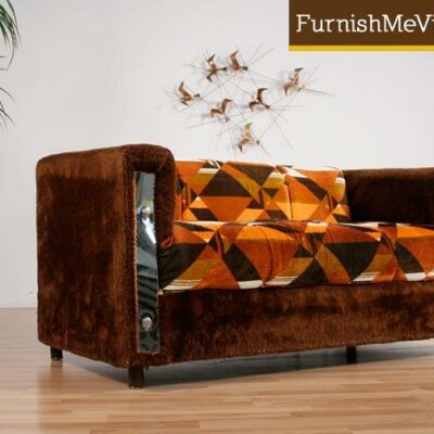 Funky Fuzzy 1970s Era Loveseat Sofa