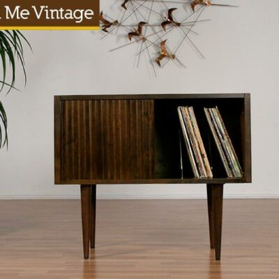 Mid Century Modern Record Cabinet Black Inlay