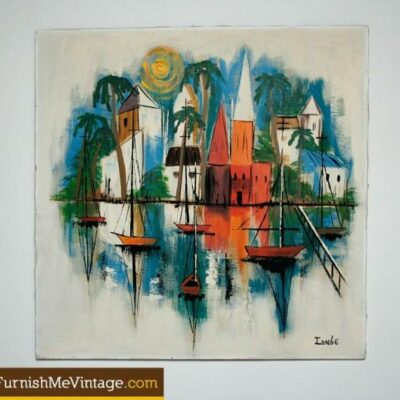 Mid Century Modern Harbor Painting