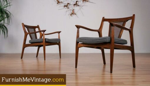 2 Cane Accented Mid Century Modern Lounge Chairs