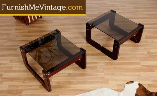 Pair of Percival Lafer Rosewood & Glass End Tables