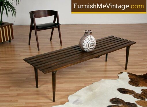 Long Mid Century Modern Slat Coffee Table