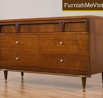 Mid Century Modern Gold Accented Double Dresser