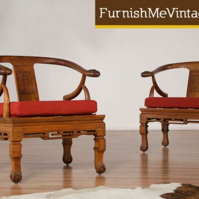 2 Solid Teak Carved Asian Ming Chairs