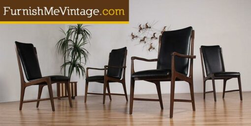 4 Retro Black Vinyl Upholstered Dining Chairs