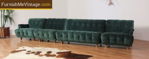 4 Piece Retro Sectional Reupholstered in Emerald