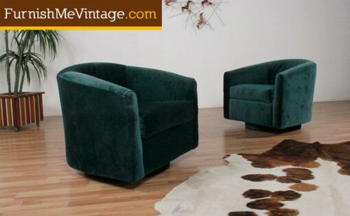 2 Baughman Style Emerald Velvet Club Chairs