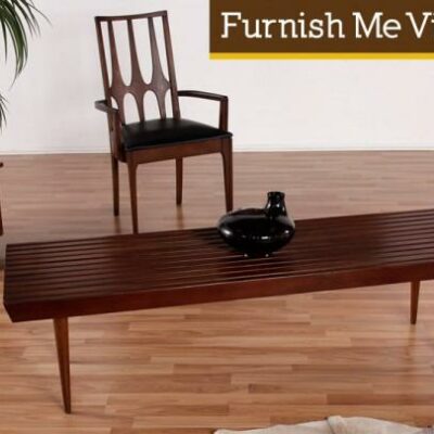 Long Walnut Retro Slat Bench Coffee Table