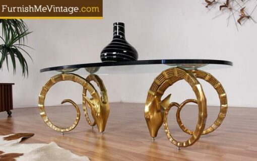 Brass Colored Ram Ibex Head Coffee Table