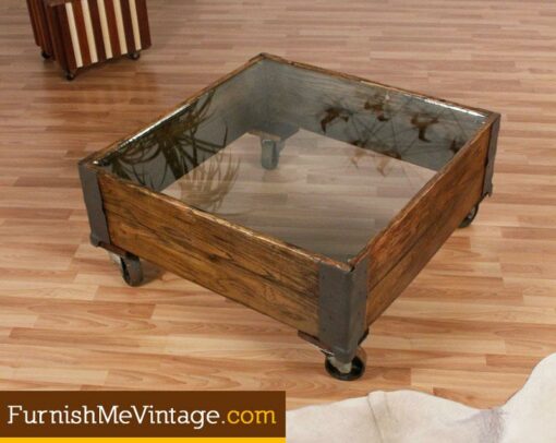 Glass Top Industrial Coffee Table