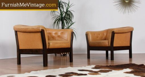 2 Butterscotch Leather Modern Club Chairs