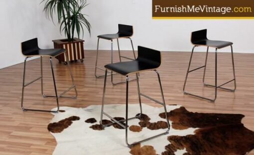 Four Contemporary Black Bar Stools