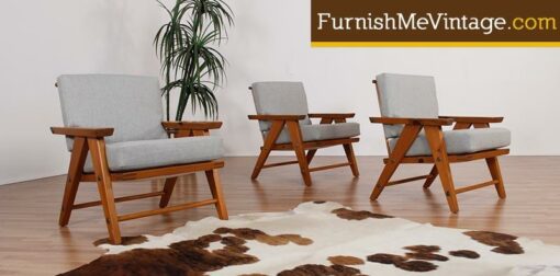 3 Matching Solid Pine Retro Arm Chairs