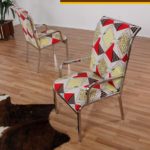 2 Funky Fabric Vintage Chrome Arm Chairs