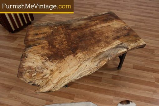 Rustic Wood Slab Industrial Coffee Table