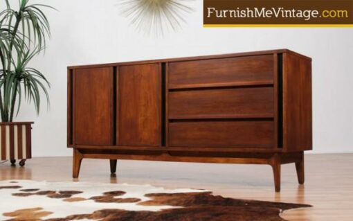 Mid Century Walnut Credenza with Black Recess